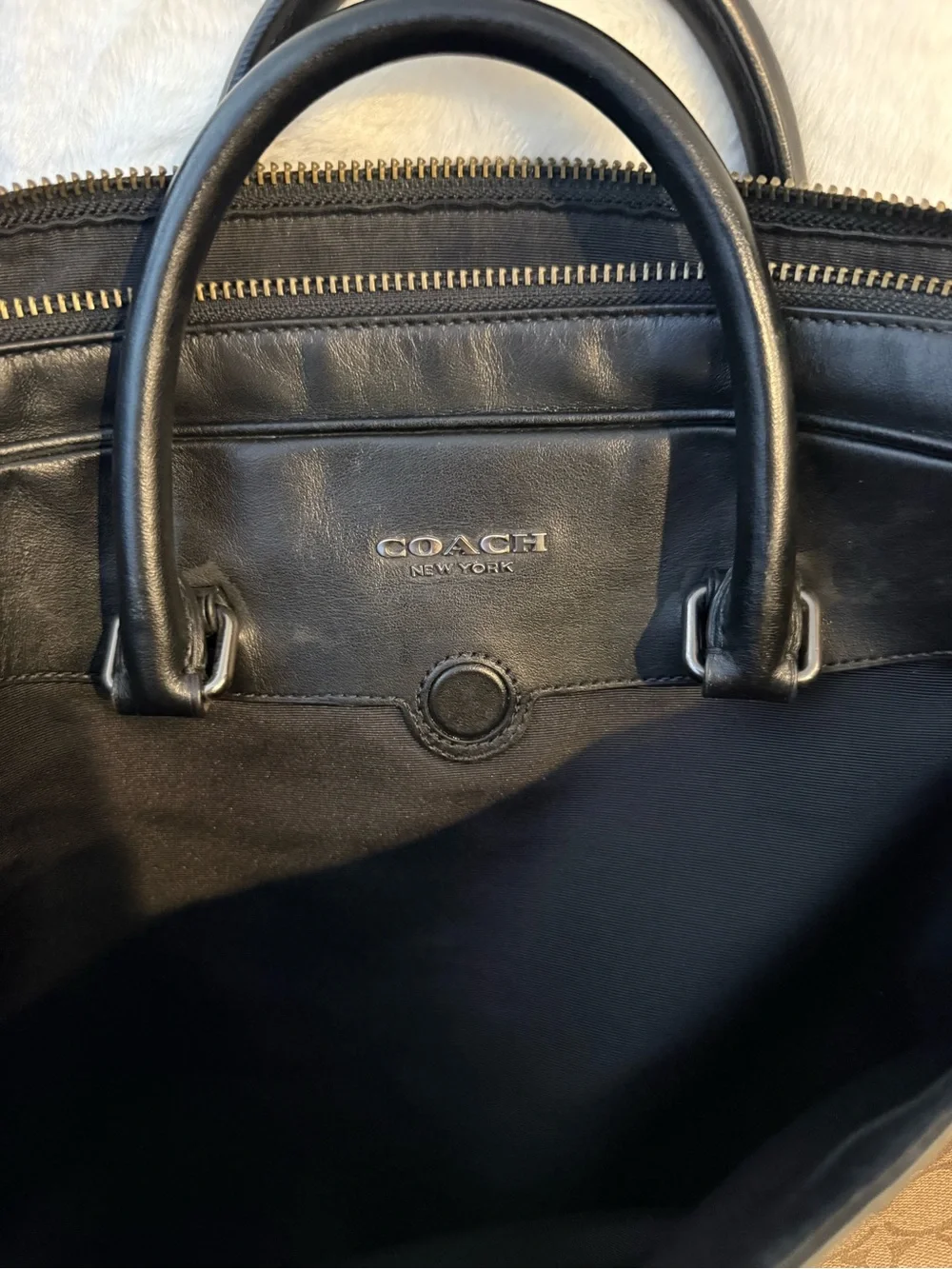 Coach Brown Signature Canvas Briefcase with Black Leather Trim
